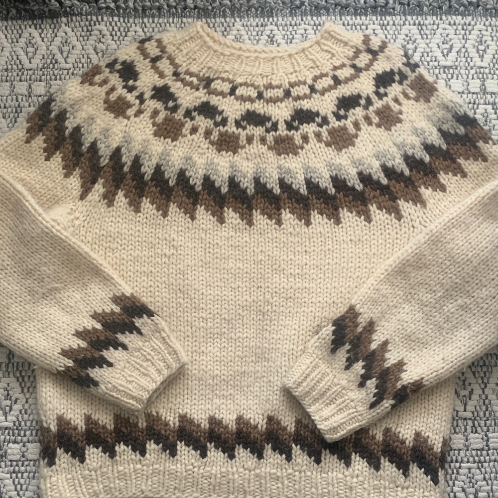 Cozy Cream Patterned Hand Knit Sweater